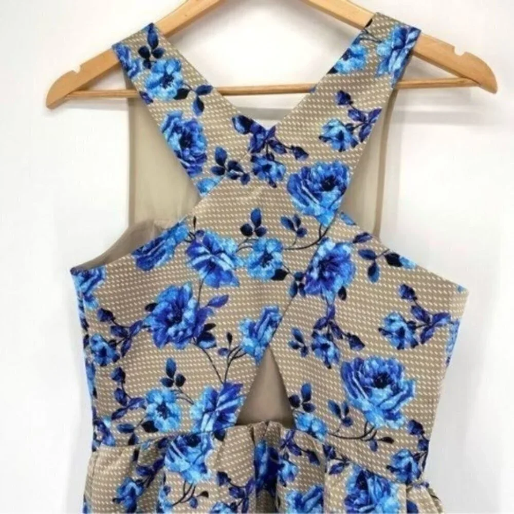 CeCe By Cynthia Steffe Floral SLeeveless Dress Blue Roses